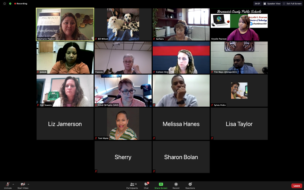 Screenshot of video conferencing call. 